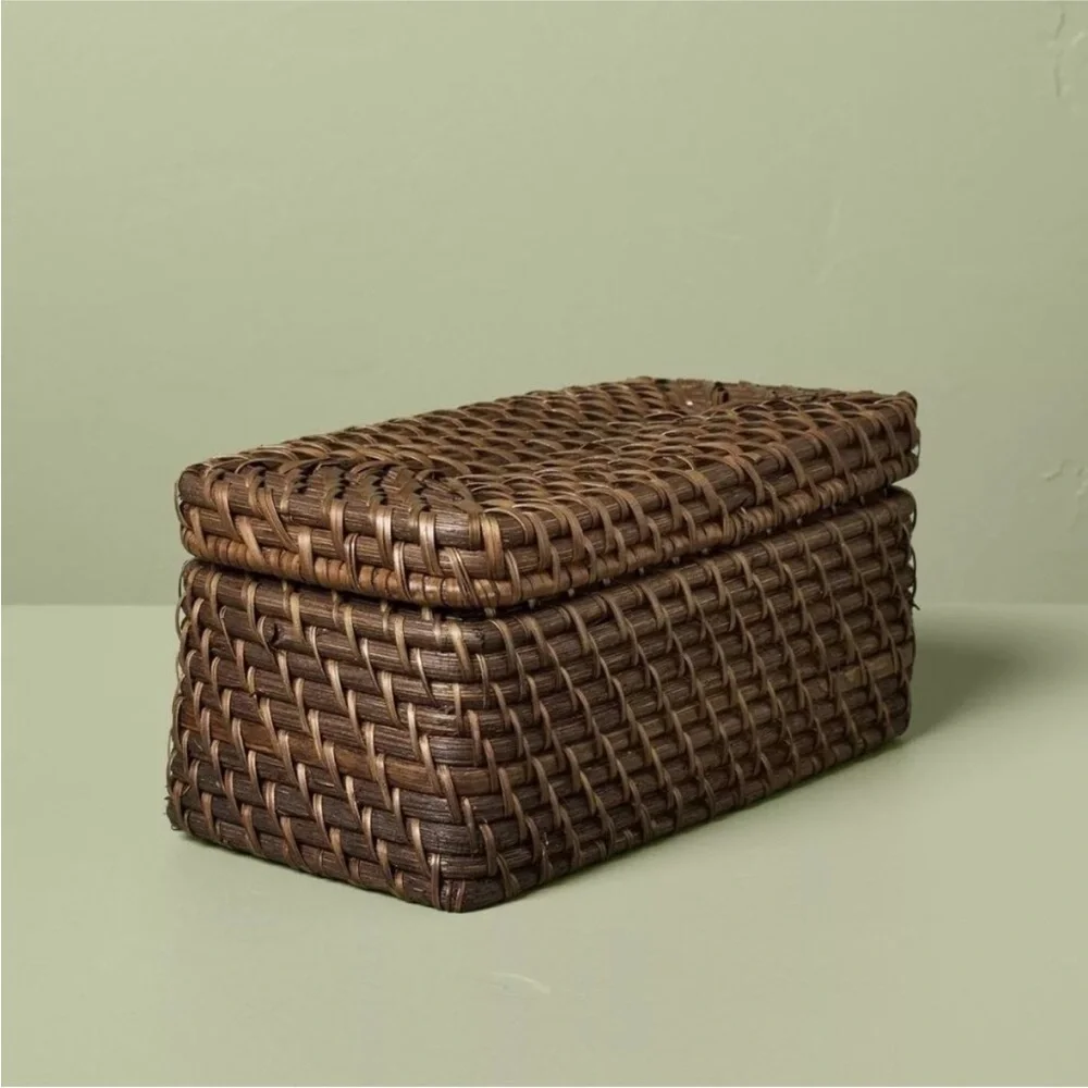 Hearth & Hand Magnolia Small Woven Rattan Decorative Box Dark Brown